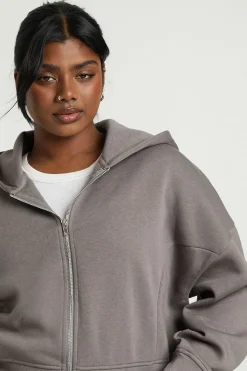Sweat à Casynthétiqueche Zippé Oversize Grande Taille avec Détails de Coutures