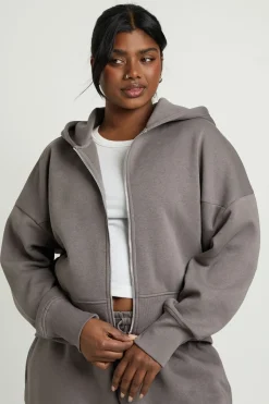 Sweat à Casynthétiqueche Zippé Oversize Grande Taille avec Détails de Coutures