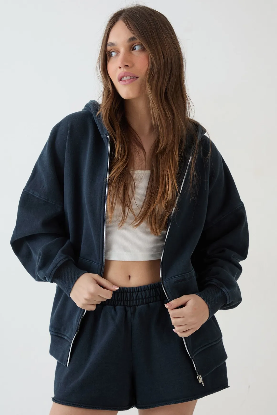 Sweat À Casynthétiqueche Zippé Oversize Effet Délavé Poids Lourd Dsgn Studio