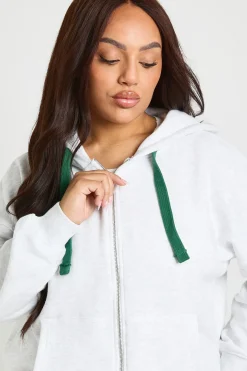 Sweat à Casynthétiqueche Zippé Oversize Grande Taille avec Cordon de Serrage Contrasté