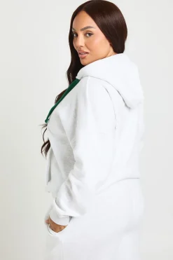 Sweat à Casynthétiqueche Zippé Oversize Grande Taille avec Cordon de Serrage Contrasté
