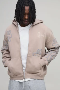 boohooMAN Sweat À Casynthétiqueche Zippé Oversize Boxy Avec Imprimé Floral Synthétiqueff - Tall<Homme Tout Afficher|Sweats À Capuche Tall