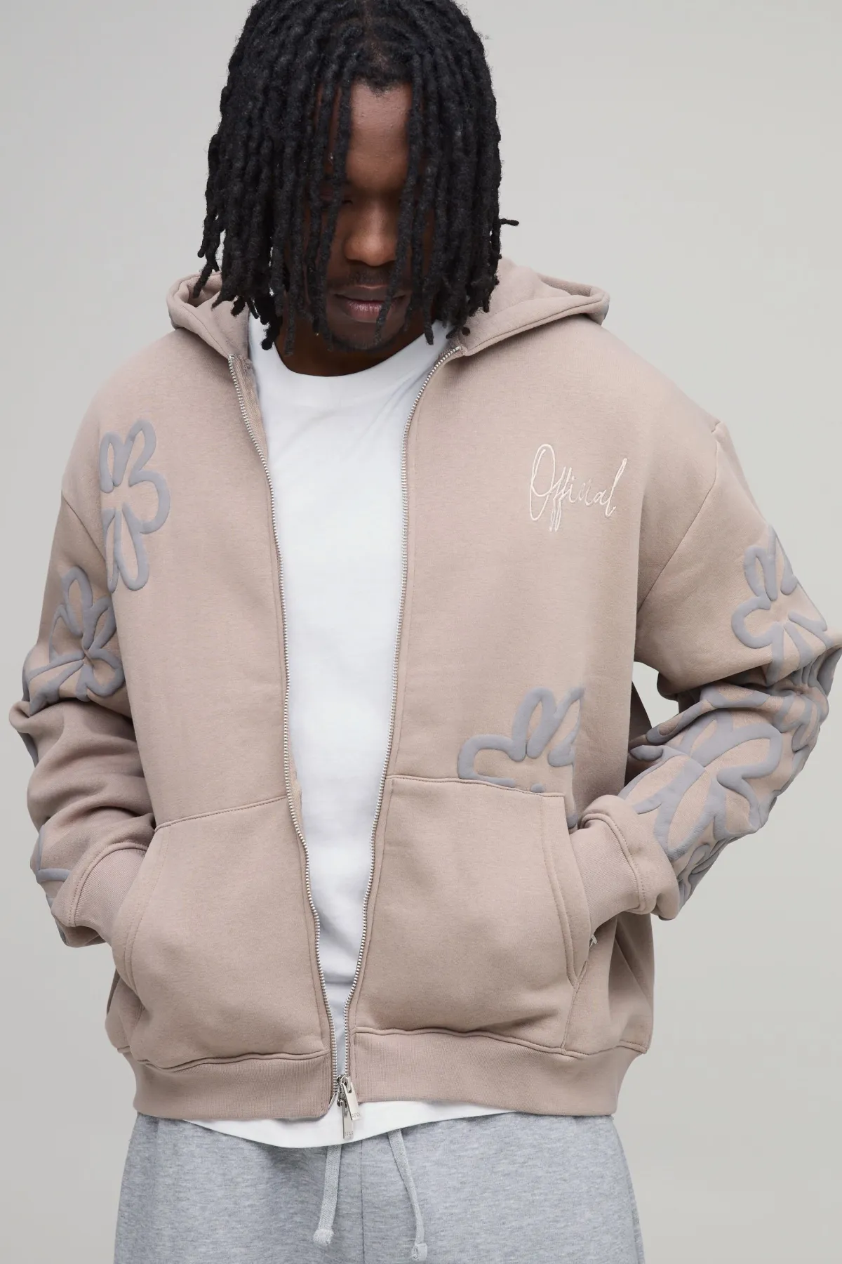 boohooMAN Sweat À Casynthétiqueche Zippé Oversize Boxy Avec Imprimé Floral Synthétiqueff - Tall<Homme Tout Afficher|Sweats À Capuche Tall