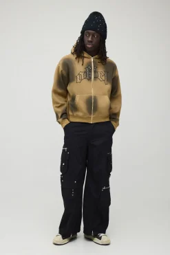Sweat À Casynthétiqueche Zippé Oversize Boxy Gothique Orné Finition Délavée Sale