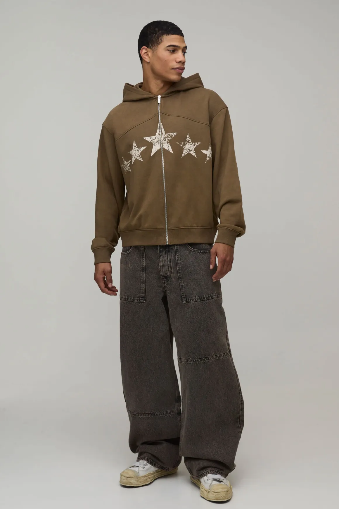 Sweat À Casynthétiqueche Zippé Oversize Ample Avec Détails Hardware Et Molleton Bouclette
