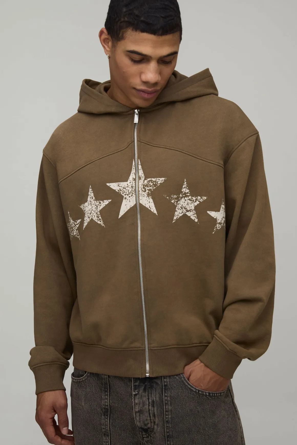Sweat À Casynthétiqueche Zippé Oversize Ample Avec Détails Hardware Et Molleton Bouclette