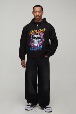 boohooMAN Sweat À Casynthétiqueche Zippé Oversize Boxy Imprimé Licence Lady Gaga<Homme Sweats À Capuche Et Sweatshirts|Sweats À Capuche Et Sweats
