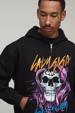 boohooMAN Sweat À Casynthétiqueche Zippé Oversize Boxy Imprimé Licence Lady Gaga<Homme Sweats À Capuche Et Sweatshirts|Sweats À Capuche Et Sweats