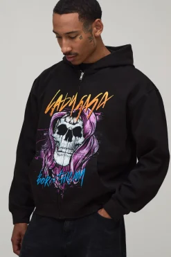 boohooMAN Sweat À Casynthétiqueche Zippé Oversize Boxy Imprimé Licence Lady Gaga<Homme Sweats À Capuche Et Sweatshirts|Sweats À Capuche Et Sweats