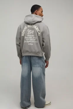 boohooMAN Sweat À Casynthétiqueche Zippé Oversize Ample Imprimé Moteur<Homme Sweats À Capuche Et Sweatshirts|Sweats À Capuche Et Sweats