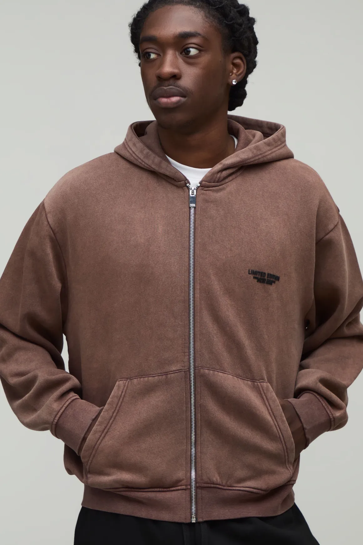Sweat À Casynthétiqueche Zippé Oversize Boxy Édition Limitée Délavé Avec Texte En Relief