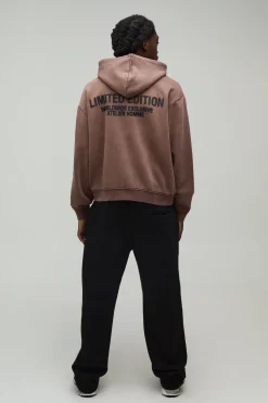 Sweat À Casynthétiqueche Zippé Oversize Boxy Édition Limitée Délavé Avec Texte En Relief