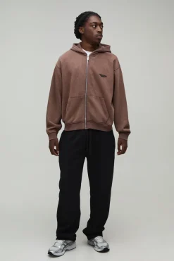 Sweat À Casynthétiqueche Zippé Oversize Boxy Édition Limitée Délavé Avec Texte En Relief