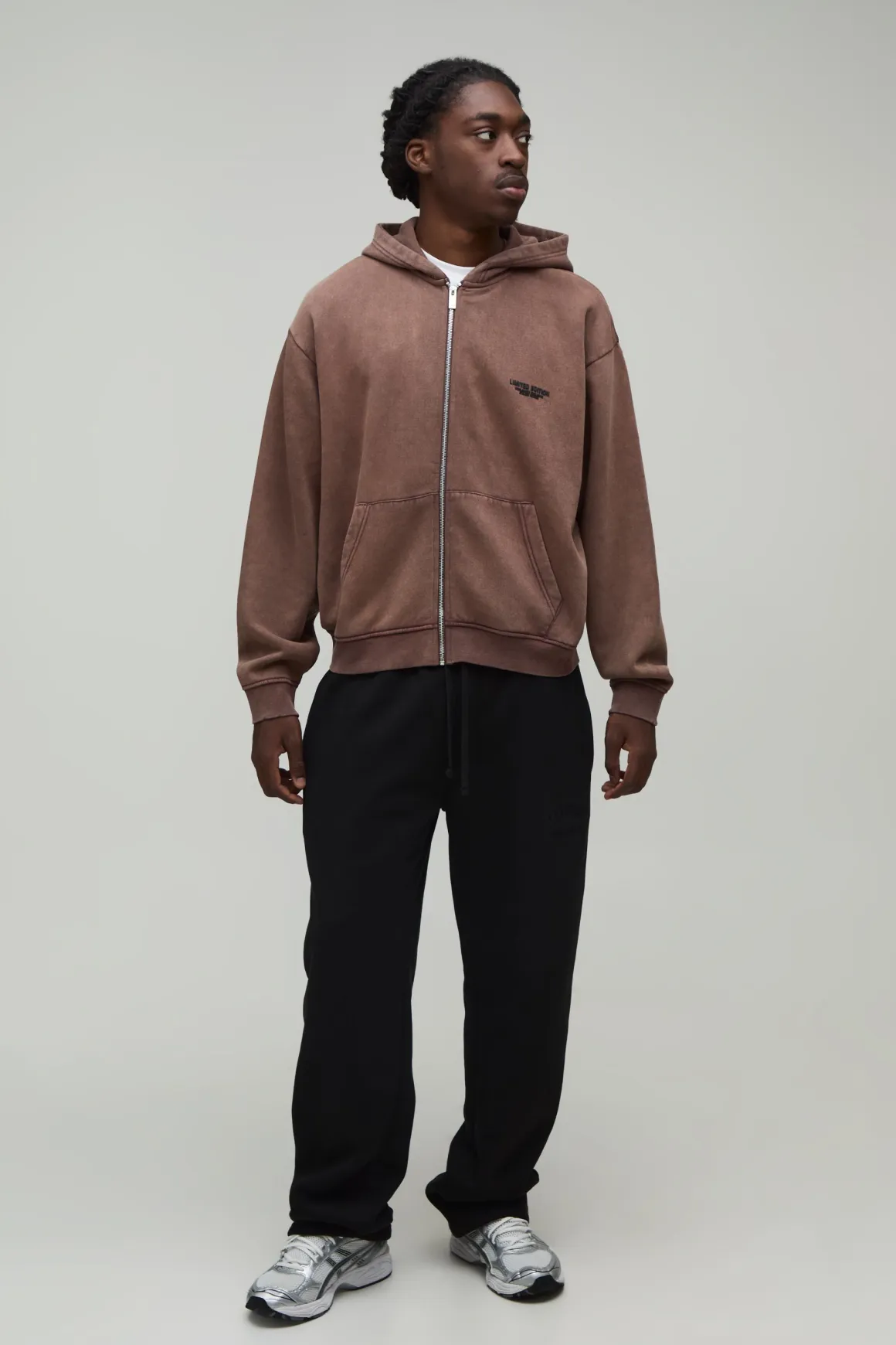 Sweat À Casynthétiqueche Zippé Oversize Boxy Édition Limitée Délavé Avec Texte En Relief
