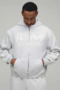 boohooMAN Sweat À Casynthétiqueche Zippé Oversize Coupe Boxy Imprimé Racing<Homme Sweats À Capuche Et Sweatshirts|Sweats À Capuche Grande Taille