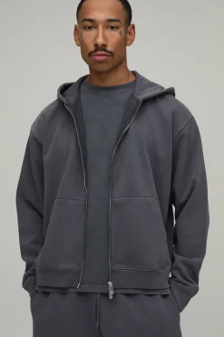 Sweat À Casynthétiqueche Zippé Oversize Boxy Délavé Lourd 480gsm