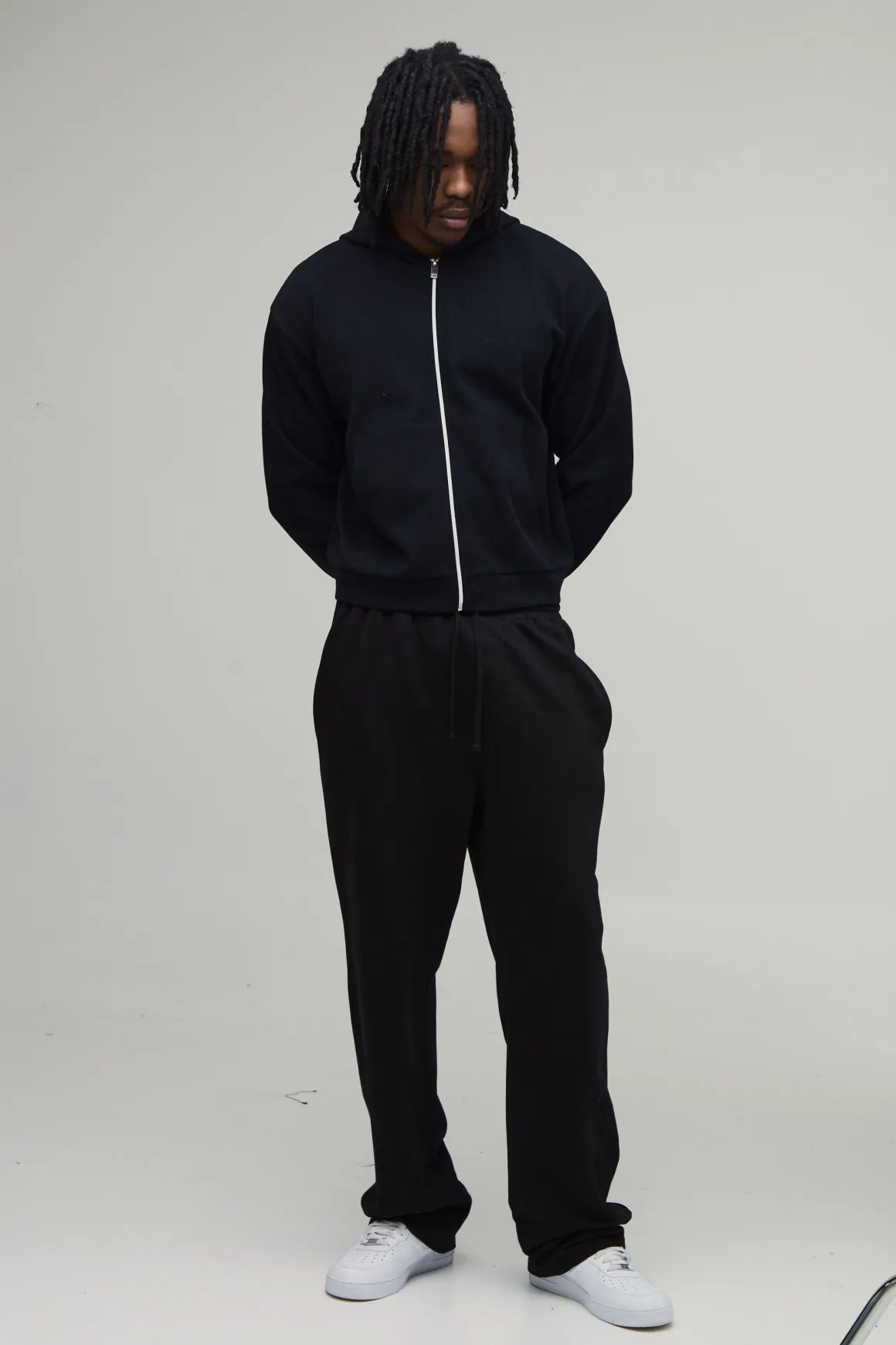 Sweat à Casynthétiqueche Zippé Oversize Gaufré Raccourci pour Homme Grand