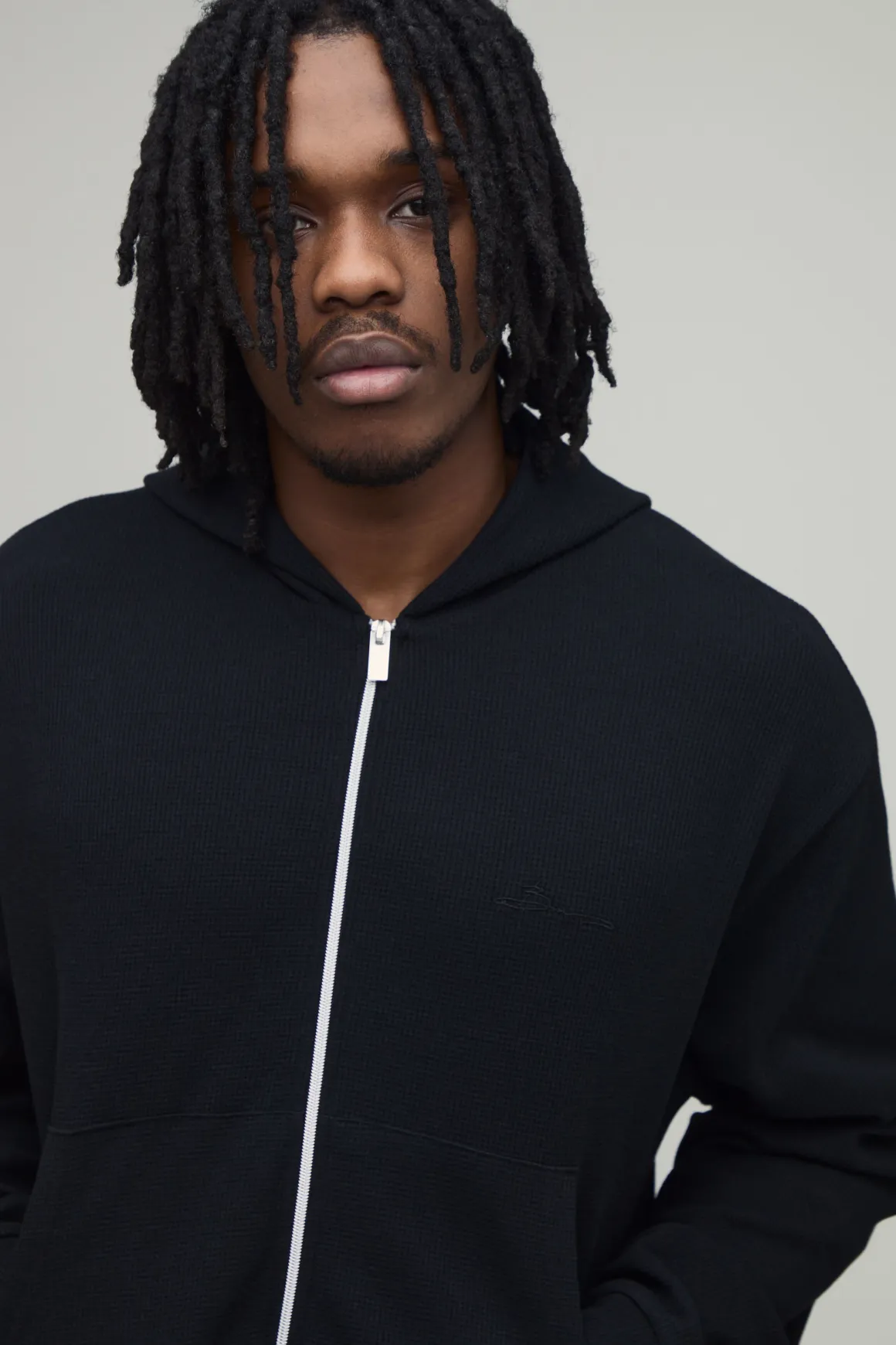 Sweat à Casynthétiqueche Zippé Oversize Gaufré Raccourci pour Homme Grand