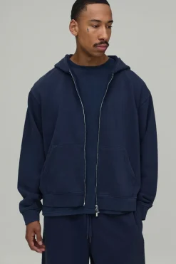 Sweat À Casynthétiqueche Zippé Oversize Boxy Délavé Poids Lourd 480 G/m²