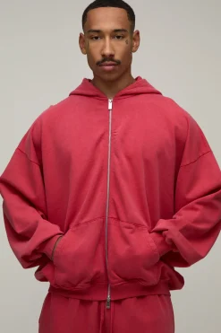 Sweat À Casynthétiqueche Zippé Oversize Boxy À Épaules Tombantes En Molleton Lavé