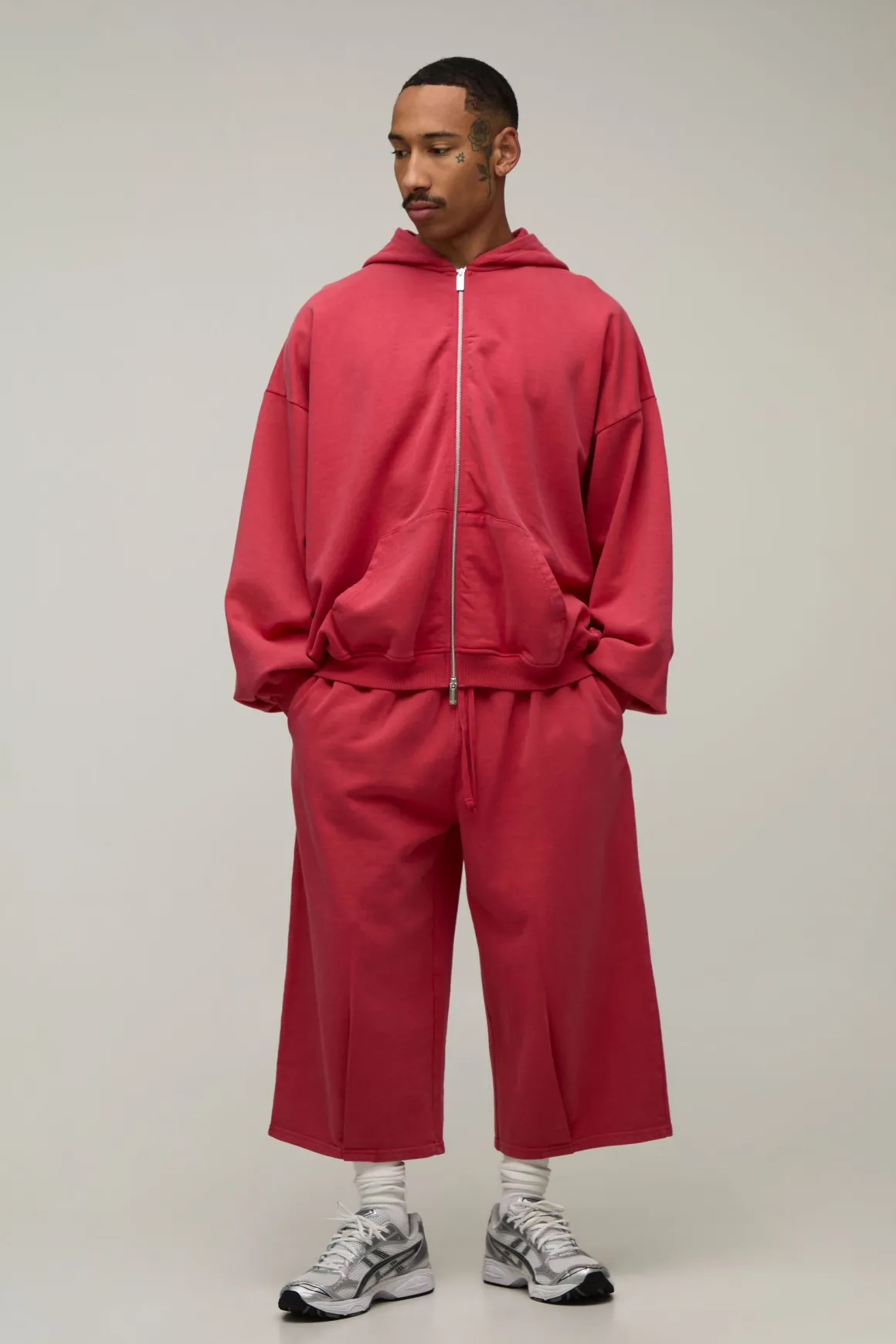 Sweat À Casynthétiqueche Zippé Oversize Boxy À Épaules Tombantes En Molleton Lavé