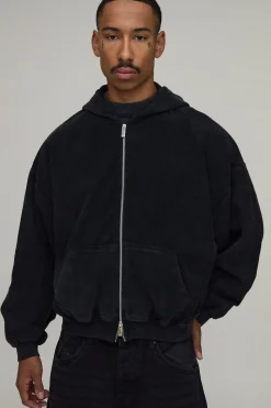 Sweat À Casynthétiqueche Zippé Oversize Boxy Épaules Tombantes Effet Délavé Bouclette