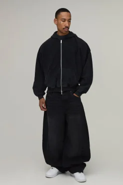 Sweat À Casynthétiqueche Zippé Oversize Boxy Épaules Tombantes Effet Délavé Bouclette