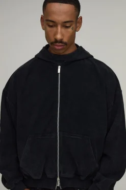 Sweat À Casynthétiqueche Zippé Oversize Boxy Épaules Tombantes Effet Délavé Bouclette