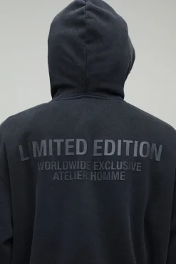 Sweat À Casynthétiqueche Zippé Oversize À Coupe Boxy Édition Limitée Délavé Avec Texte En Relief