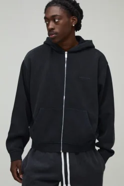 Sweat À Casynthétiqueche Zippé Oversize À Coupe Boxy Édition Limitée Délavé Avec Texte En Relief