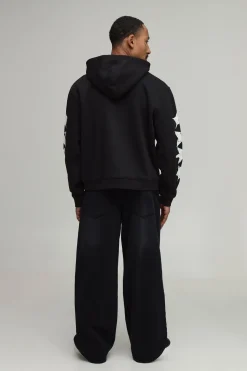 Sweat À Casynthétiqueche Zippé Oversize Boxy Noir Avec Imprimé Araignée Griffonné