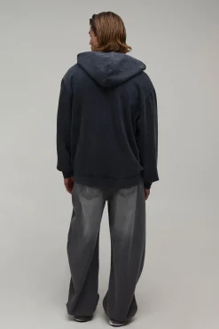 boohooMAN Sweat À Casynthétiqueche Zippé Oversize Homme Avec Appliqué Effet Délavé<Homme Sweats À Capuche Et Sweatshirts|Sweats À Capuche Et Sweats