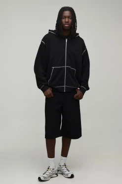 boohooMAN Sweat À Casynthétiqueche Zippé Oversize En Maille Gauffrée Épaisse Avec Surpiqûres Contrastées<Homme Sweats À Capuche Et Sweatshirts|Sweats À Capuche Et Sweats