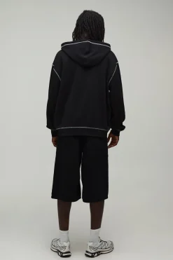 boohooMAN Sweat À Casynthétiqueche Zippé Oversize En Maille Gauffrée Épaisse Avec Surpiqûres Contrastées<Homme Sweats À Capuche Et Sweatshirts|Sweats À Capuche Et Sweats