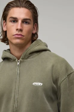 Sweat À Casynthétiqueche Zippé Oversize Homme Effet Délavé Sport
