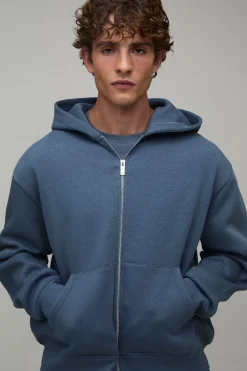 boohooMAN Sweat À Casynthétiqueche Zippé Oversize Boxy Essentiel<Homme Tout Afficher|Sweats À Capuche Grande Taille
