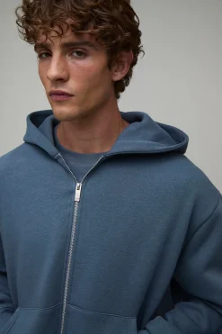 boohooMAN Sweat À Casynthétiqueche Zippé Oversize Boxy Essentiel<Homme Tout Afficher|Sweats À Capuche Grande Taille