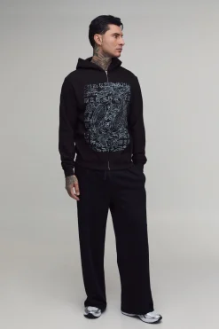 Sweat À Casynthétiqueche Zippé Oversize Noir Avec Motif Carpe Koï Dessiné Au Trait Pour Homme Grand