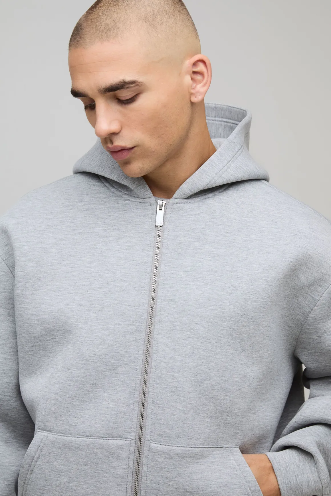 Sweat à Casynthétiqueche Zippé Oversize Boxy en Scuba Contrecollé