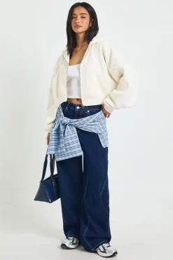Sweat À Casynthétiqueche Zippé Oversize À Manches Ballon Boîte Petite