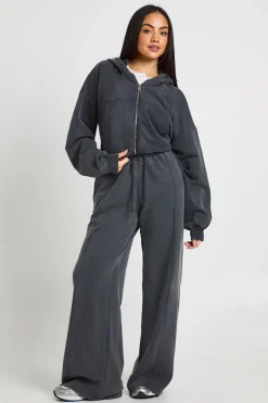 Sweat à Casynthétiqueche Zippé Oversize Délavé à Manches Bouffantes et Coupe Boxy