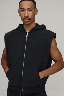 boohooMAN Sweat À Casynthétiqueche Zippé Sans Manches Coupe Oversize Avec Épaulettes Et Effet Délavé<Homme Sweats À Capuche Et Sweatshirts|Sweats À Capuche Et Sweats