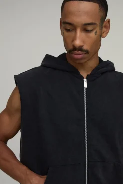 boohooMAN Sweat À Casynthétiqueche Zippé Sans Manches Coupe Oversize Avec Épaulettes Et Effet Délavé<Homme Sweats À Capuche Et Sweatshirts|Sweats À Capuche Et Sweats