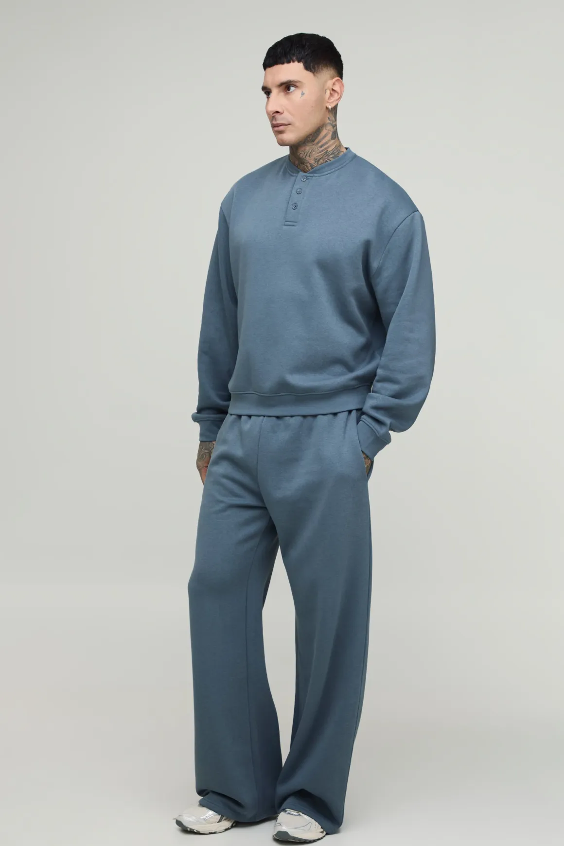 Sweat Henley Oversize Ample Et Jogger Large Coupe Haute