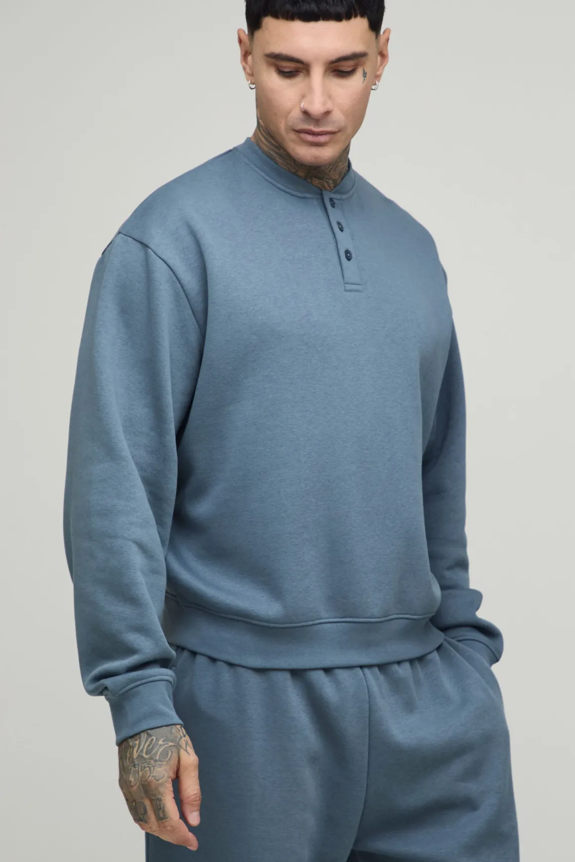 Sweat Henley Oversize Ample Et Jogger Large Coupe Haute
