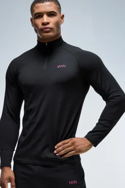 Sweat Homme Actif Logo Néon Performance Coupe Regular Col Montant 1/4 Zip