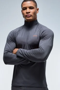 boohooMAN Sweat Performance Homme Coupe Regular Col Montant Zip 1/4 Logo Néon Active<Homme/Femme Tout Afficher Activewear|Athleisure