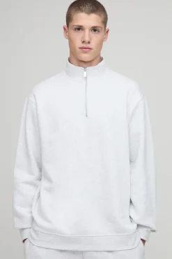 Sweat-shirt basique oversize à zip quart et col en entonnoir
