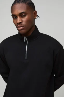 Sweat-shirt basique surdimensionné à demi-zip et col cheminée