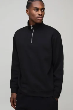 Sweat-shirt basique surdimensionné à demi-zip et col cheminée